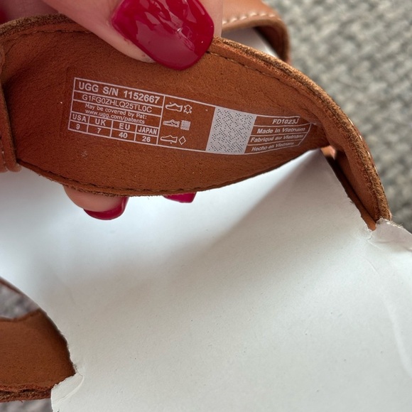 UGG Abbot Strap Cognac Leather Wedge Sandals – Size 9 - Picture 14 of 16